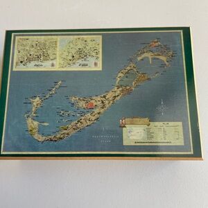 ANRI Italy Hand Carved Wooden Bermuda Map Music Box Plays Yellow Bird